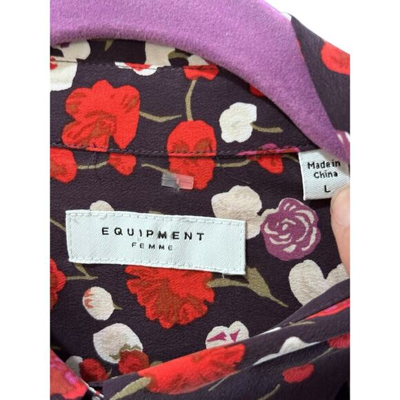 Equipment Femme Women's Black Floral 100% Silk Button Down Shirt Top Size Large - Picture 6 of 7